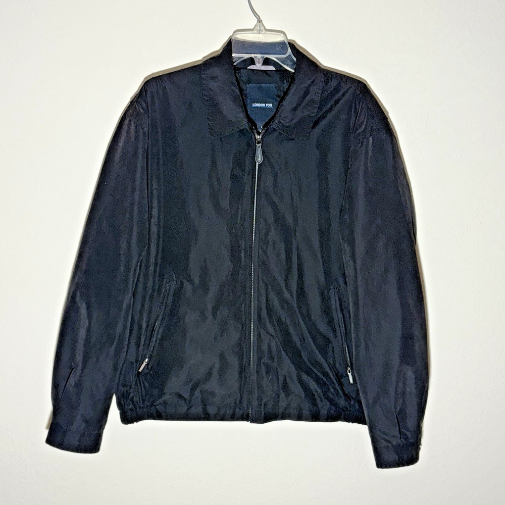 London Fog Jacket Mens Large Black Full‎ Zip Collared Lightweight Vintage